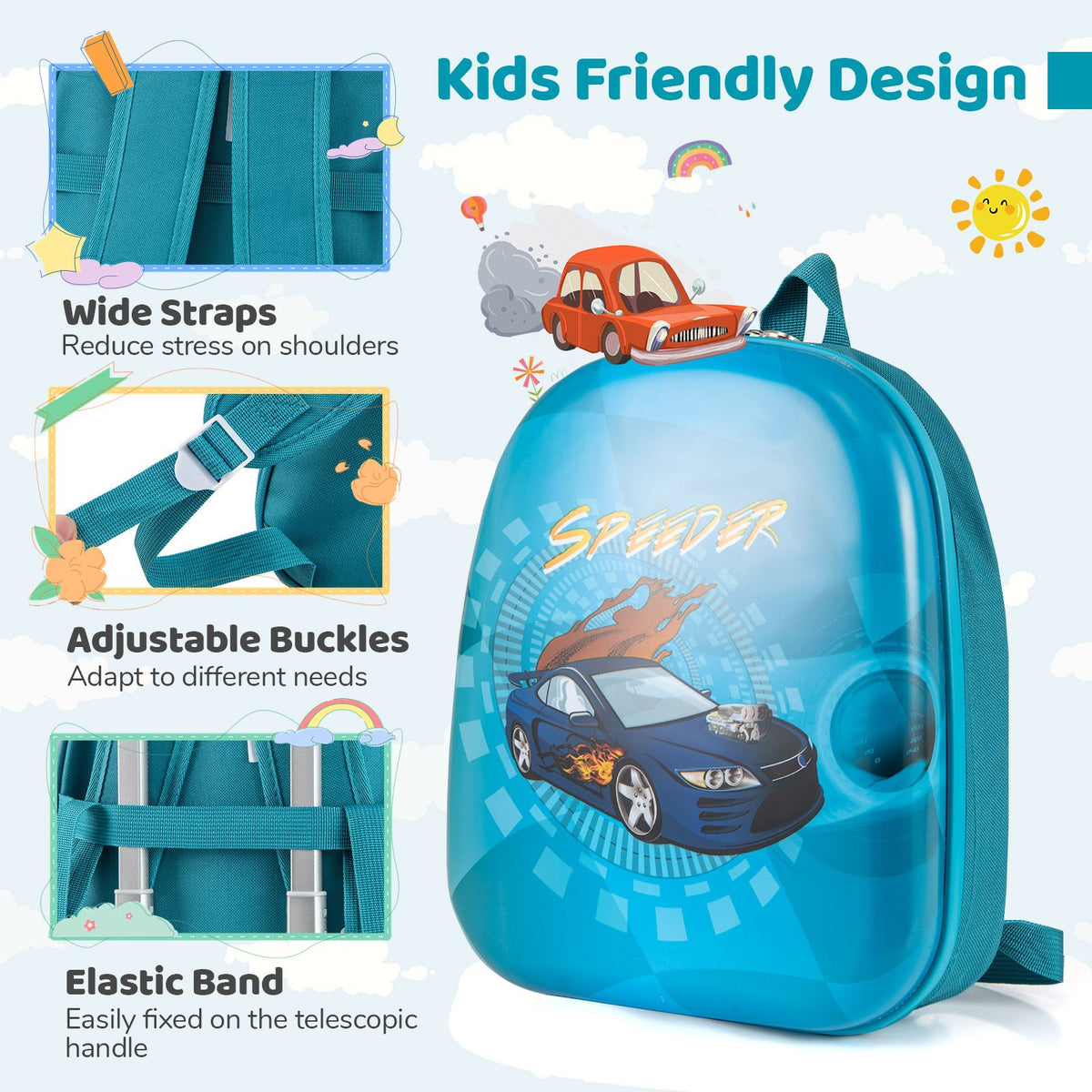 2 Pieces Kid Luggage Set with 4 Spinner Wheels and Telescopic Handle