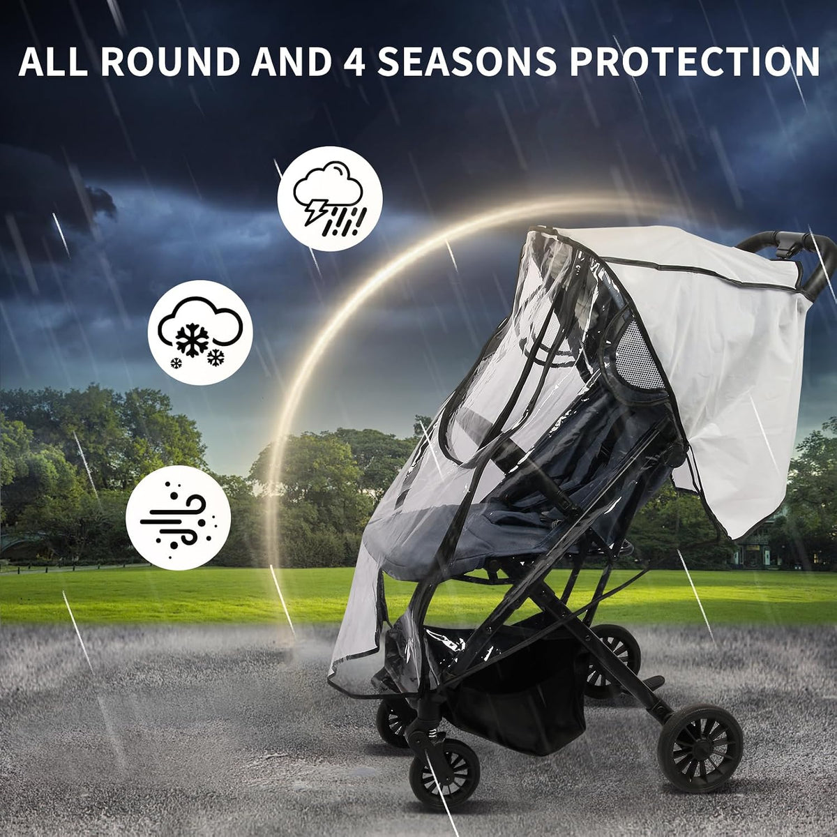 Universal Rain Cover for Pushchair, Pram Rain Cover for Stroller Buggy, Baby Travel Weather Shield with Two-Way Zipper Open on Front, All Seasons Rain Wind Snow Winter Protection