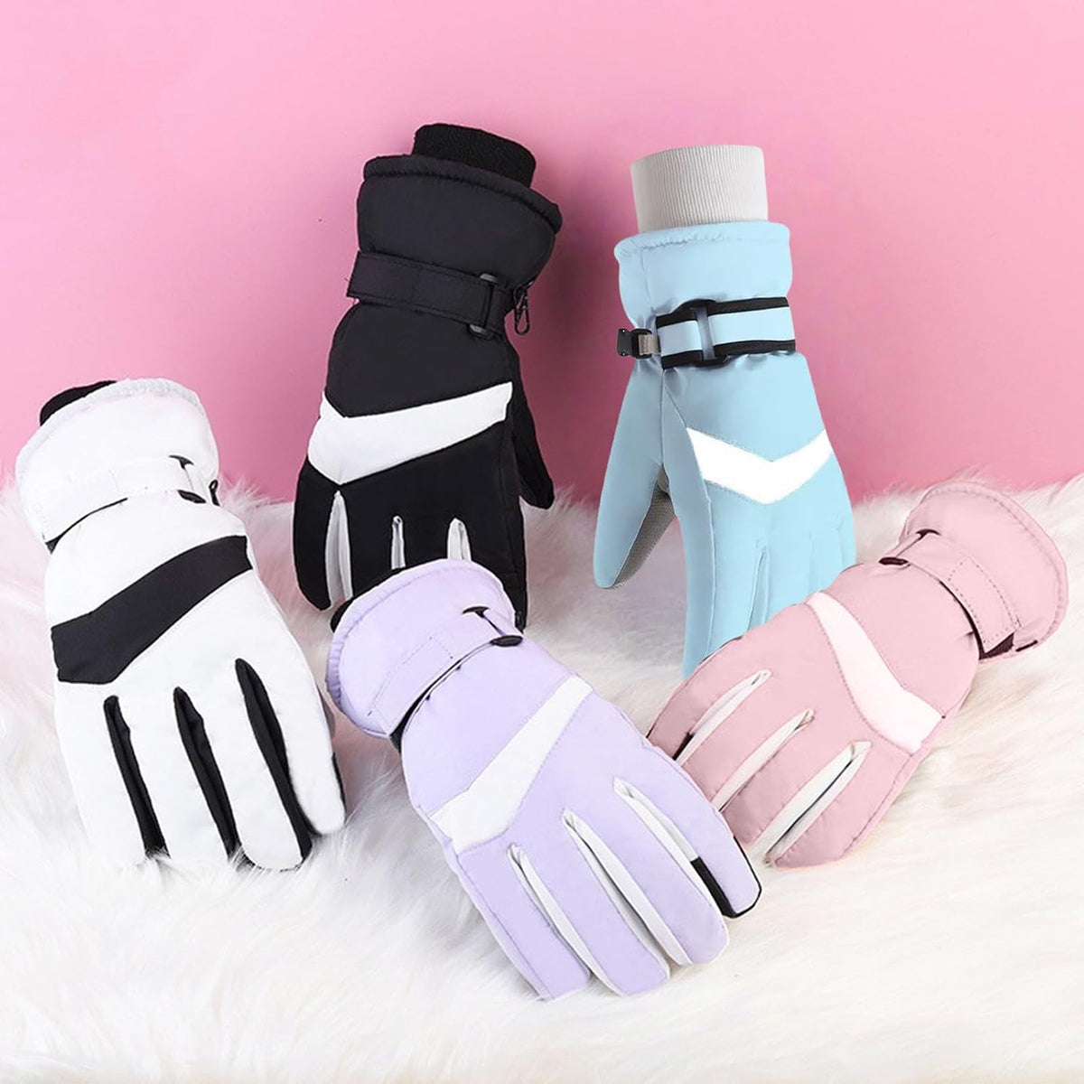 Kids Fleece Lined Warm Ski Gloves Winter Thermal Waterproof anti Slip Gloves for Age 4-12 Children for Snow Snowboarding Sledding Cycling