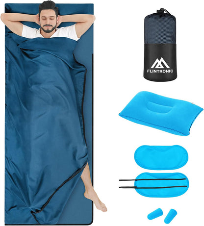 Sleeping Bag Liner 210 X 75 Cm, Portable Camping Sleep Bag with Pillow Slot, Lightweight Travel Sleeping Bag for Camping Picnic Hiking Hostels