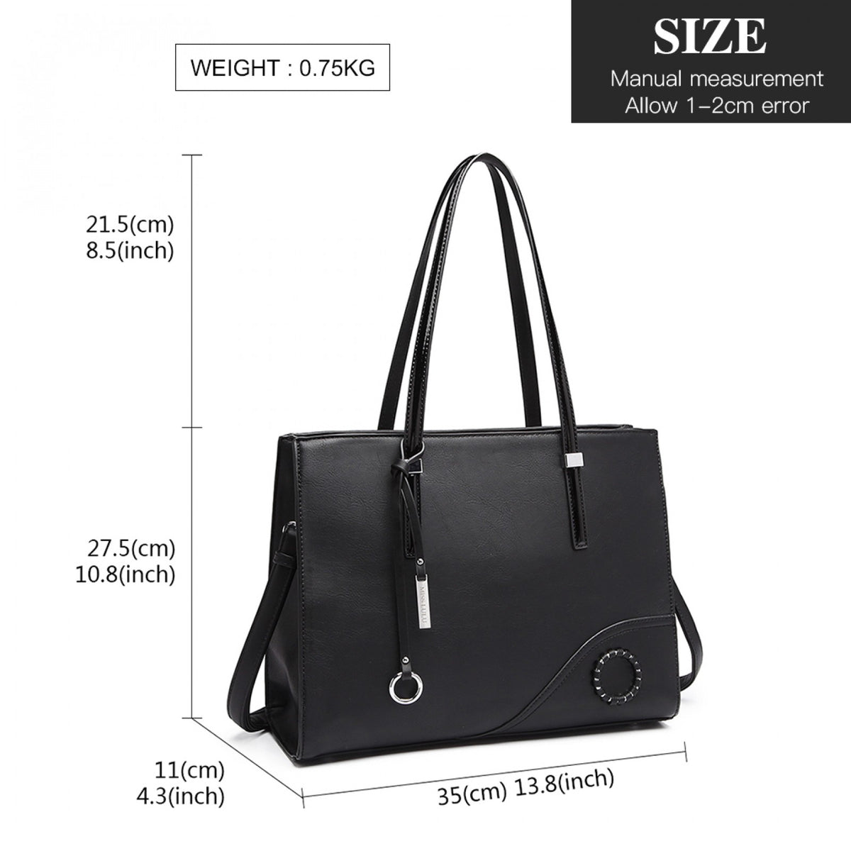 Miss Lulu Glossy Detail Shoulder Bag