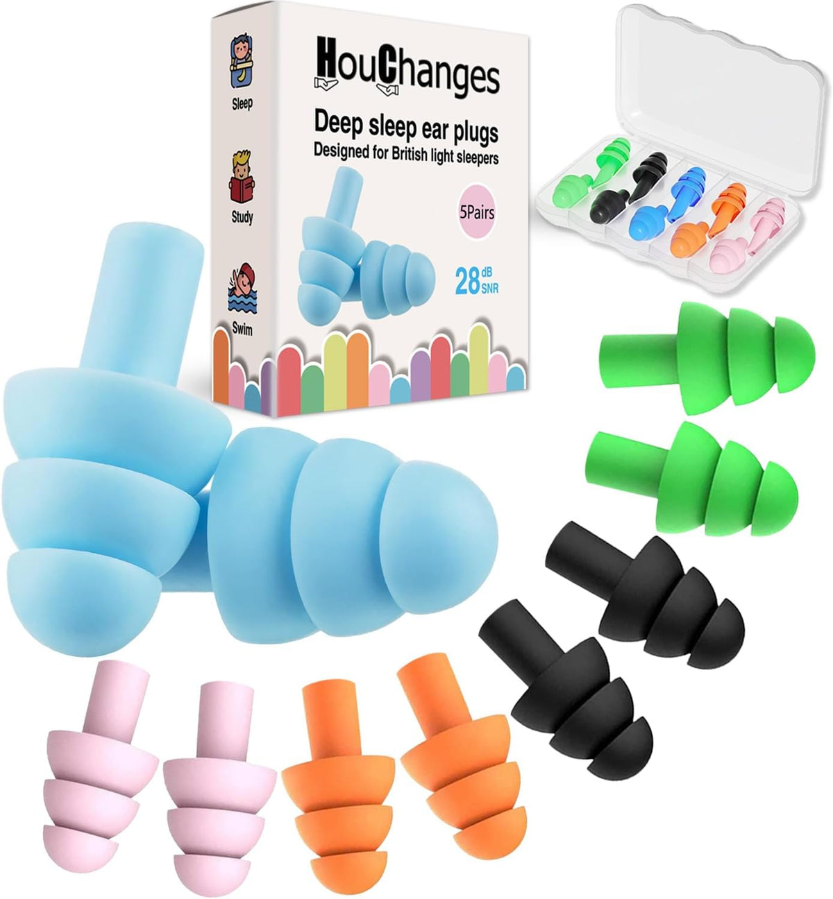 6Pairs Ear Plugs with Eye Mask Gift Set Multicoloured
