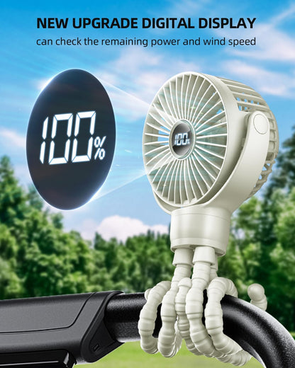 Portable Pram Fan, Small Rechargeable Clip on Fan with Digital Display