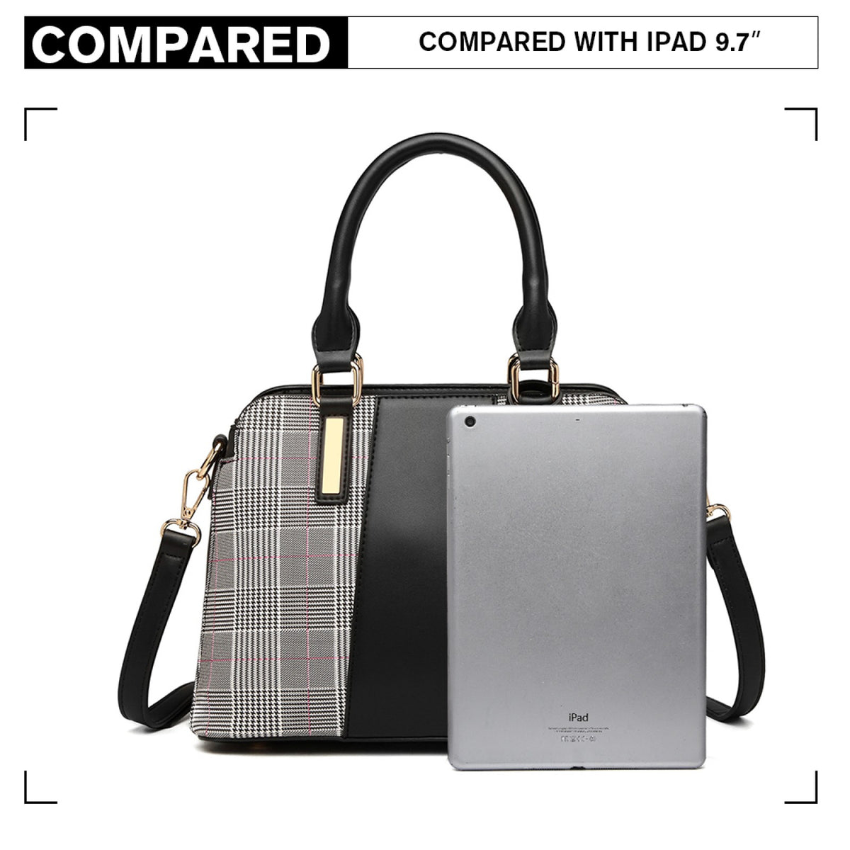 Miss Lulu Gingham Plaid Panel Shoulder Bag