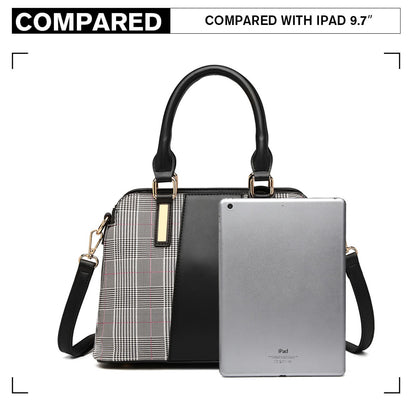 Miss Lulu Gingham Plaid Panel Shoulder Bag