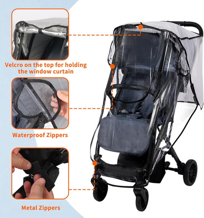 Universal Rain Cover for Pushchair, Pram Rain Cover for Stroller Buggy, Baby Travel Weather Shield with Two-Way Zipper Open on Front, All Seasons Rain Wind Snow Winter Protection