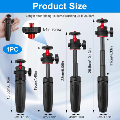 Mini Camera Tripod Selfie Stick Travel Tripod Compact Phone Holder, Black