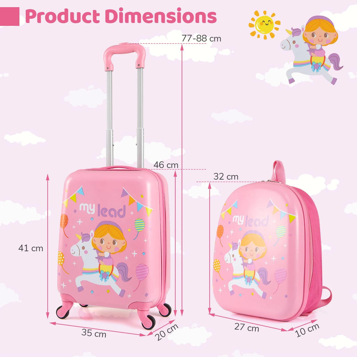 2 Pieces Kid Luggage Set with 4 Spinner Wheels and Telescopic Handle