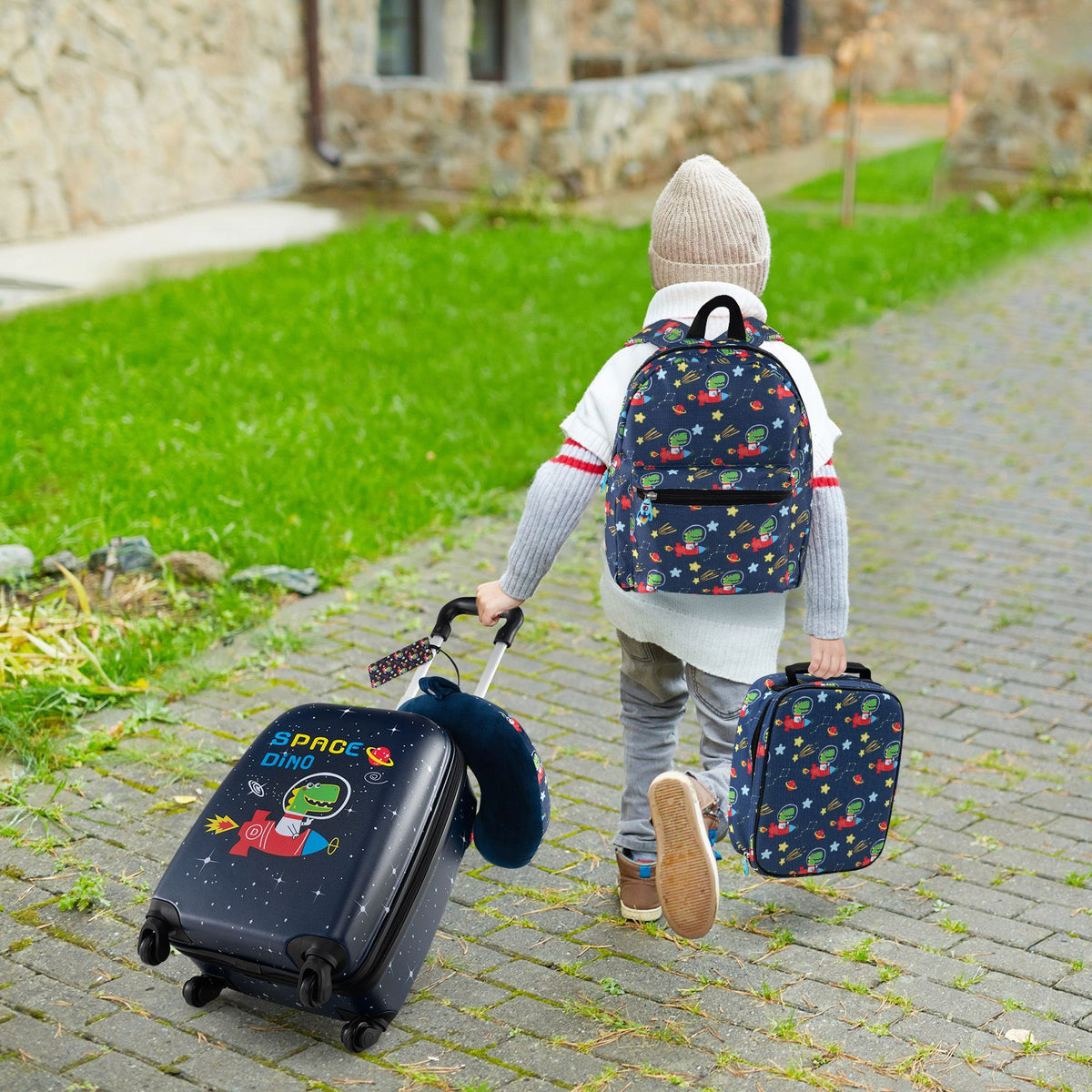 5 Piece Kids Luggage Set Carry-On Children Rolling Suitcase Set with Backpack