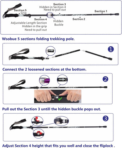 Trekking Pole, Collapsible Walking Hiking Stick for Men Women, Ultralight Aluminum Ski Pole with EVA Grip