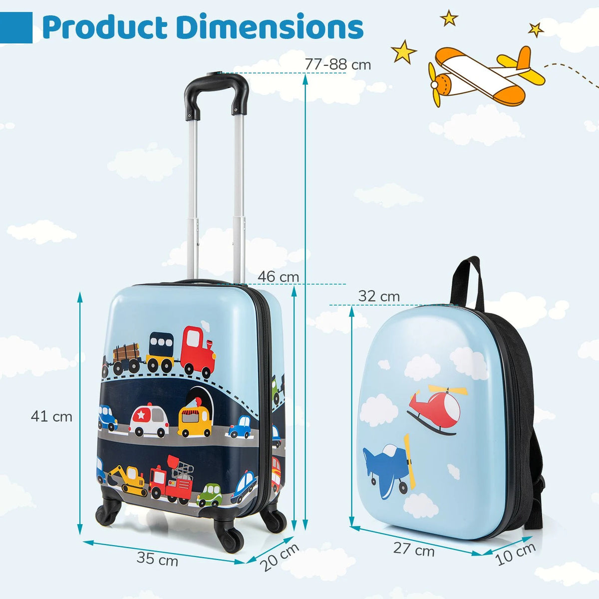 2 Pieces Kid Luggage Set with 4 Spinner Wheels and Telescopic Handle