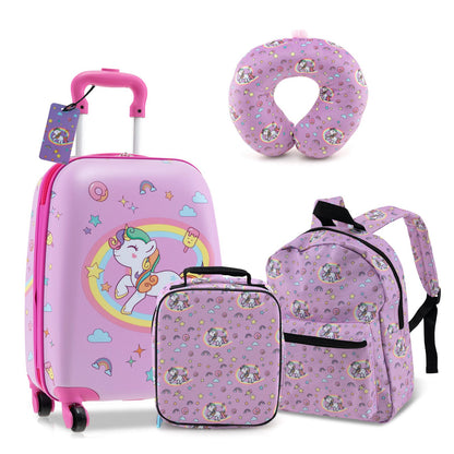 5 Piece Kids Luggage Set Carry-On Children Rolling Suitcase Set with Backpack
