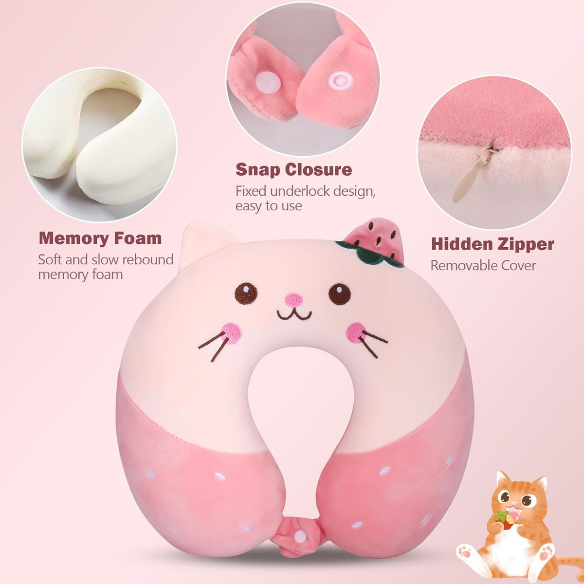 Neck Pillow for Travel, Pink Cute Memory Foam Kids Travel Pillow