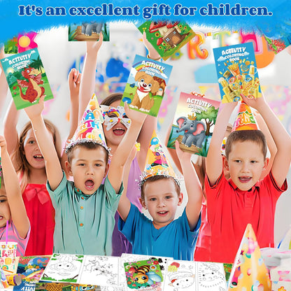 12 Pack Mini Colouring Books for Party Bags with 8-In-1 Crayons