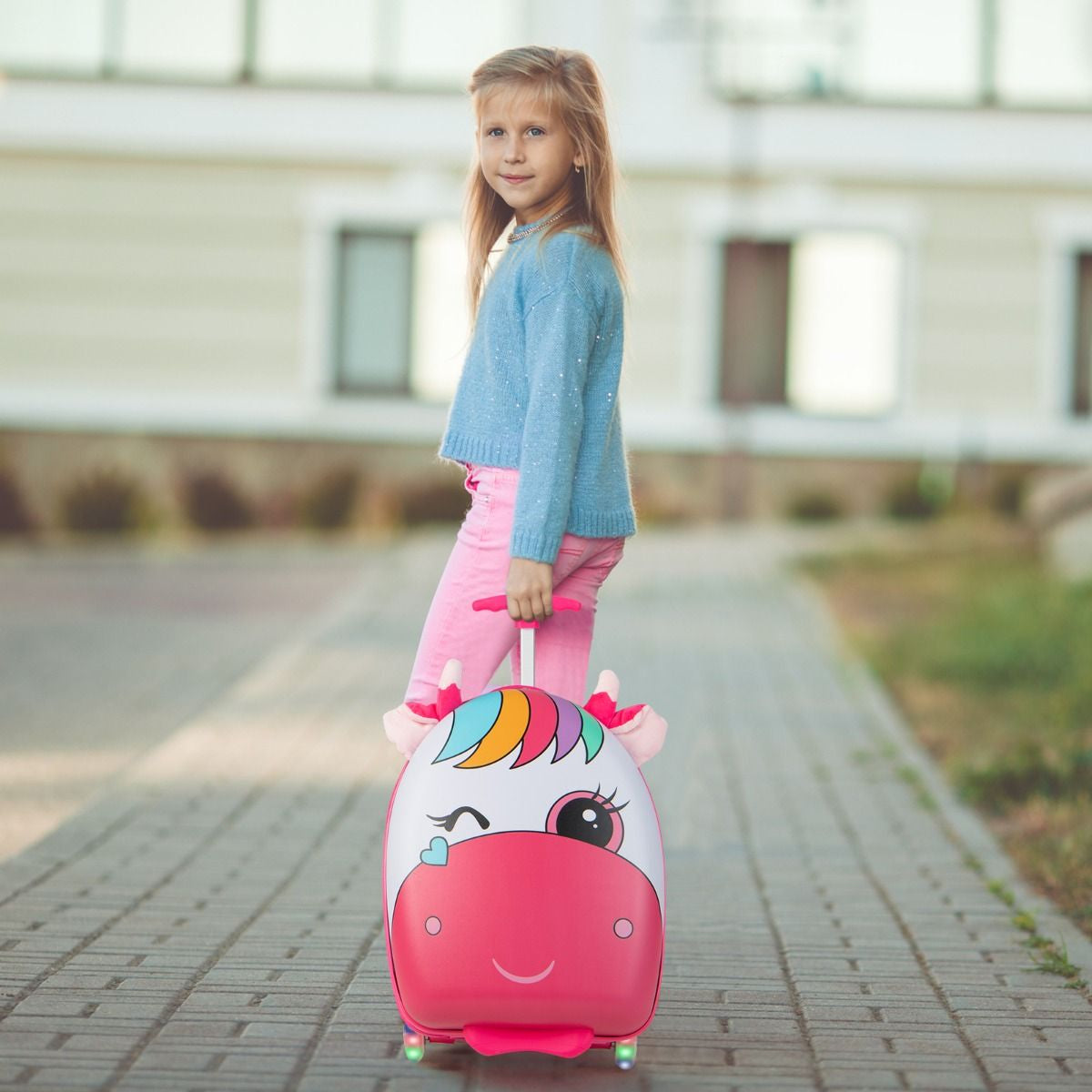 Kids Luggage with Light-Up Wheels and Telescopic Handle