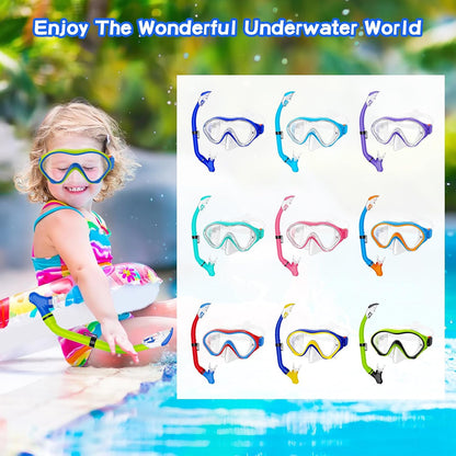 Snorkeling Gear for Kids with Foldable Silicone Full Dry Snorkel, Kids Snorkel Set anti Leak Youth Junior Snorkeling Package Diving Mask Soft Tube with Mesh Bag Swimming Goggles