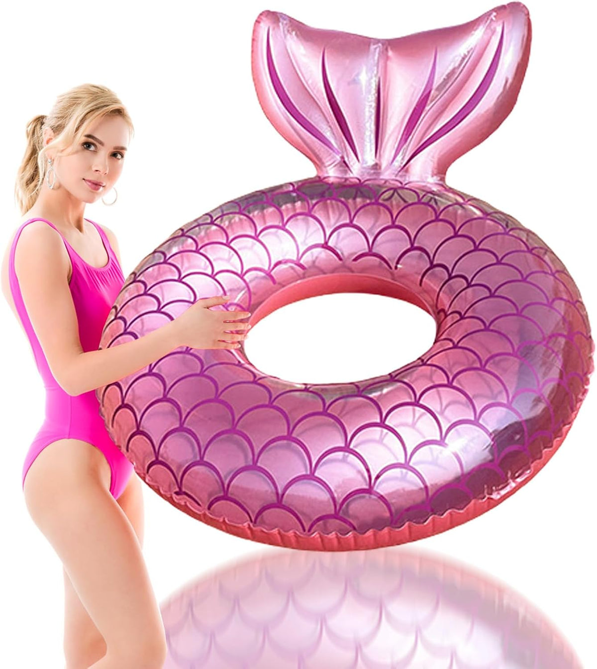 Mermaid Pool Inflatables Swimming Rings for Adults, 90Cm Pool Swimming Float Cute Pool Float Tube Rings Pool Floaties for Women Summer Beach Pool Party Water Sport