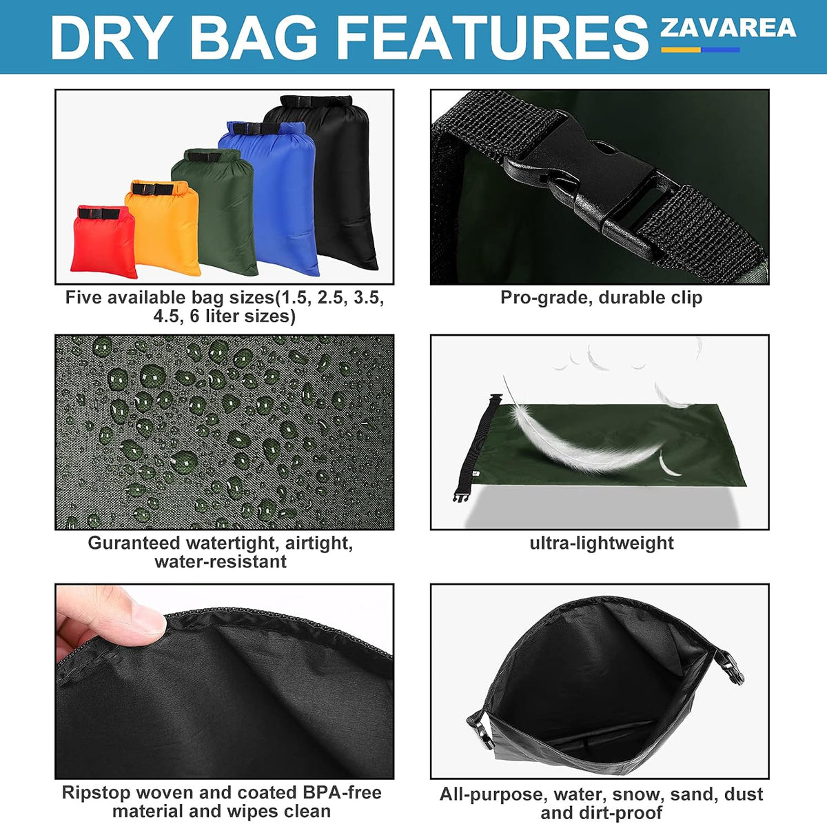 Waterproof Dry Bag Set – 5 Pack, 1.5 to 6 L – view 2