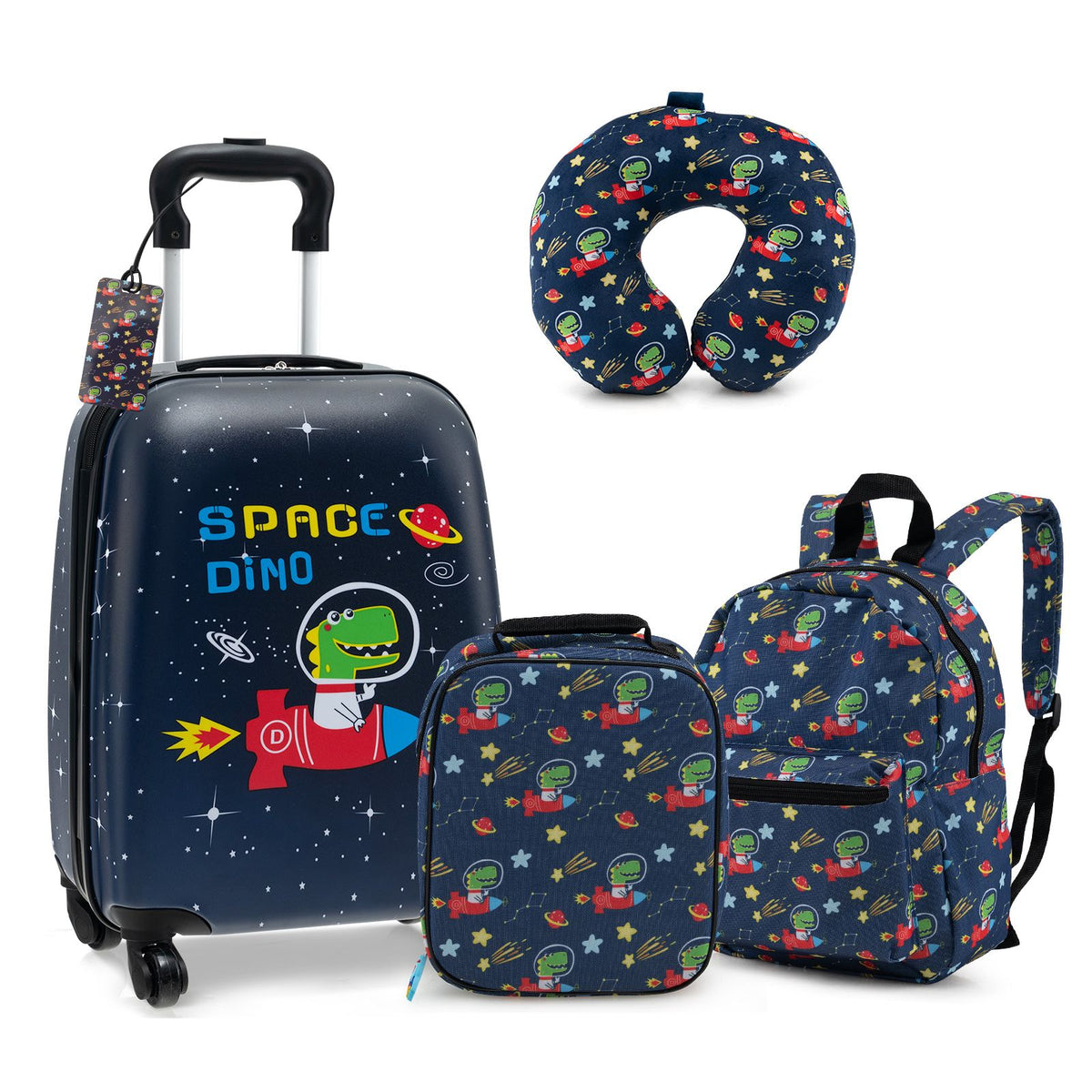 5 Piece Kids Luggage Set Carry-On Children Rolling Suitcase Set with Backpack