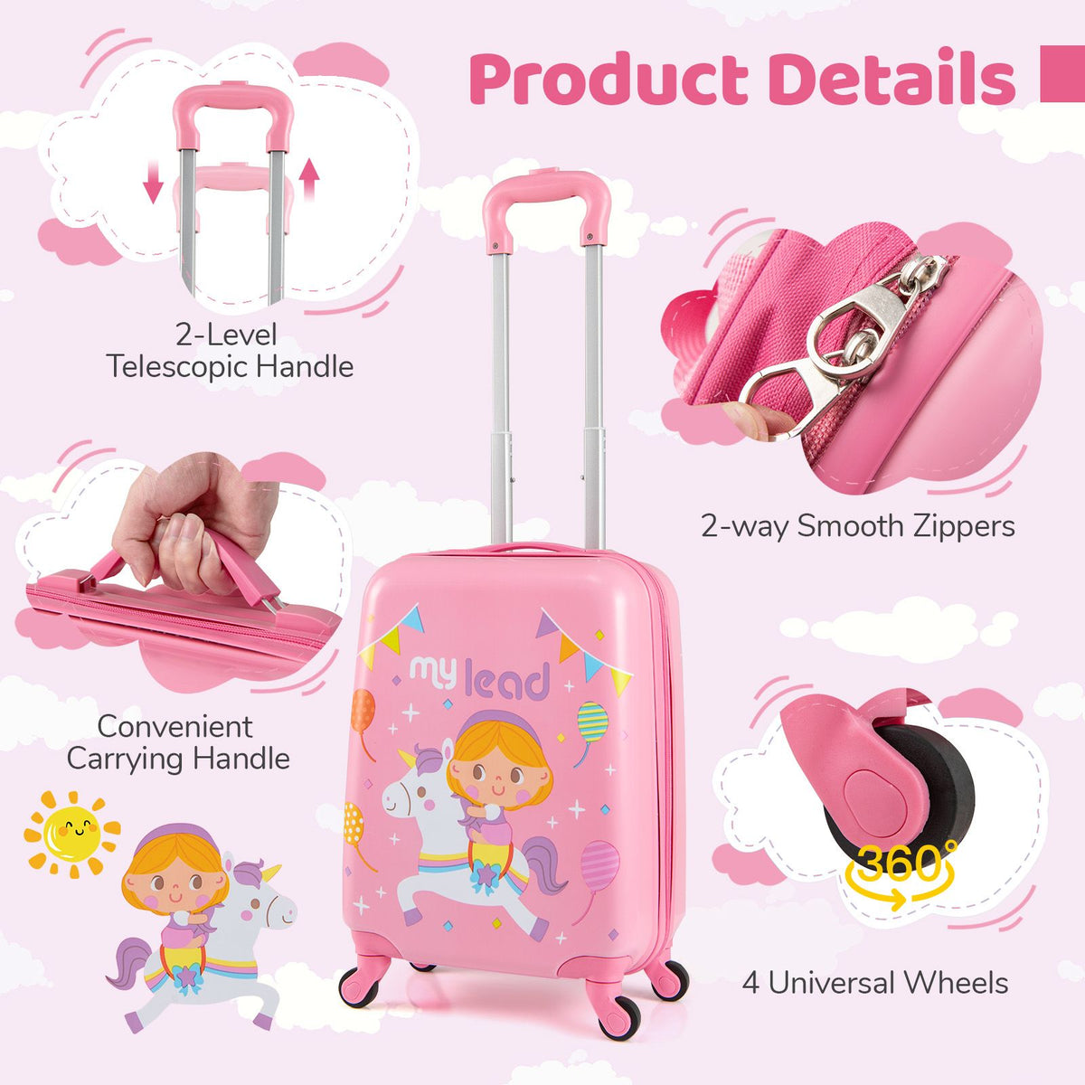 2 Pieces Kid Luggage Set with 4 Spinner Wheels and Telescopic Handle