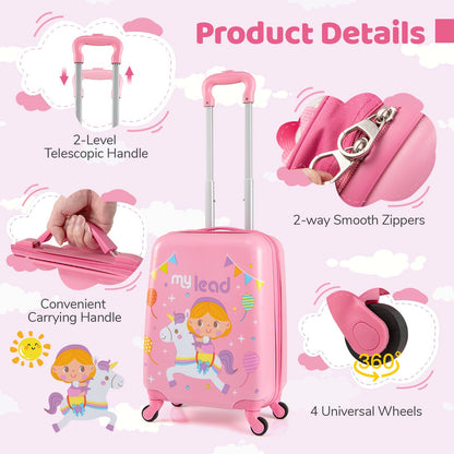 2 Pieces Kid Luggage Set with 4 Spinner Wheels and Telescopic Handle
