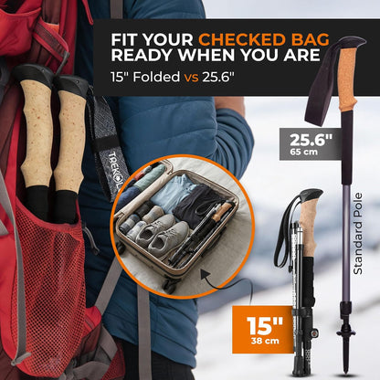 TREK-Z Walking Poles - Foldable Trekking Poles for Men & Women - Adjustable Nordic Walking Sticks, Hiking Sticks & Collapsible Hiking Gear