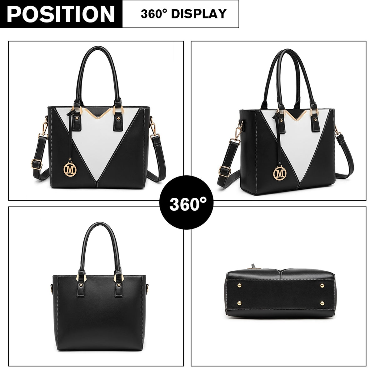Miss Lulu Leather Look V-Shape Shoulder Handbag