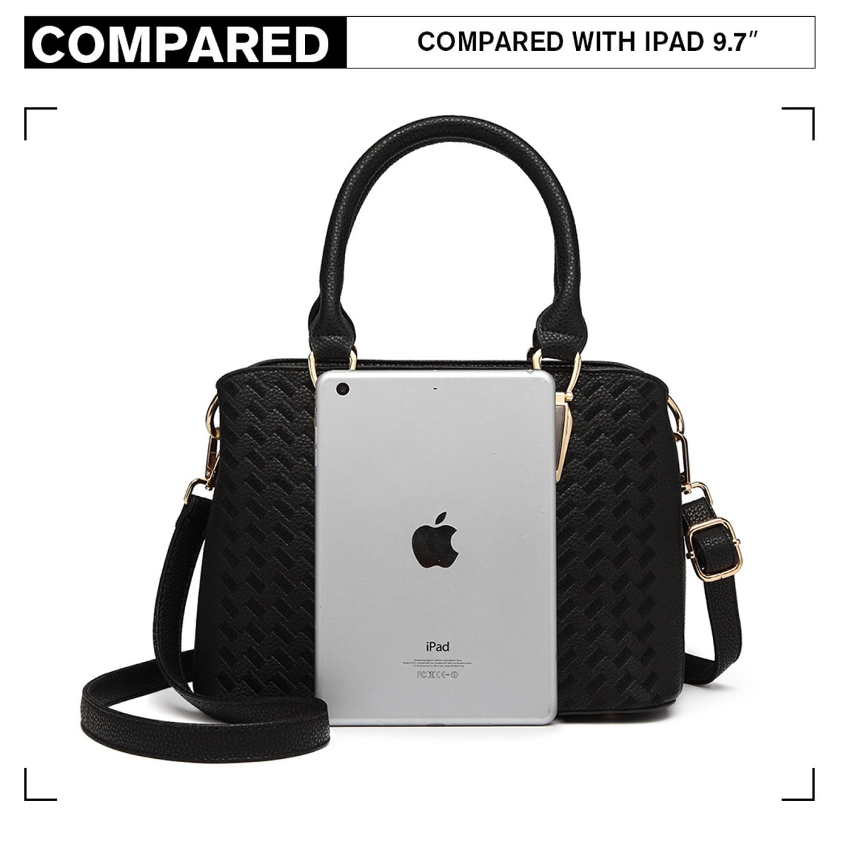 Miss Lulu Leather Look Weave Effect Shoulder Bag