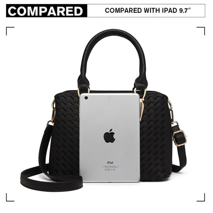 Miss Lulu Leather Look Weave Effect Shoulder Bag