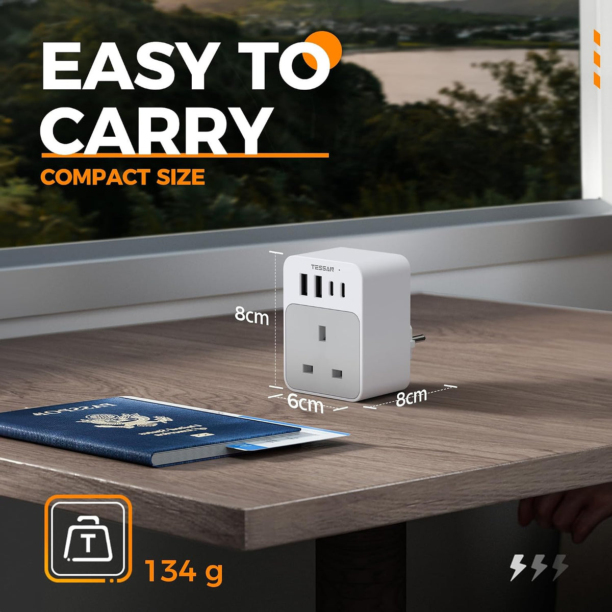 UK to European Plug Adapter, Type E F Travel Adapter with USB C