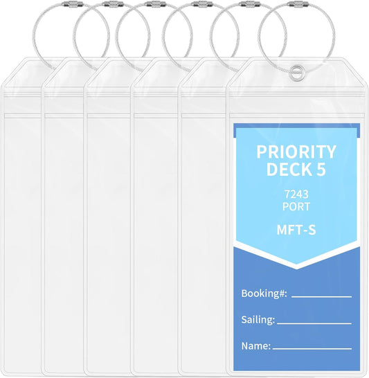 Cruise Luggage Tag Holder, 6 Pcs Luggage Tags for Suitcases, Waterproof Suitcase Tags with Stainless Steel Wire, Clear Durable Travel Tags for Luggage (6, 9 X 20Cm)