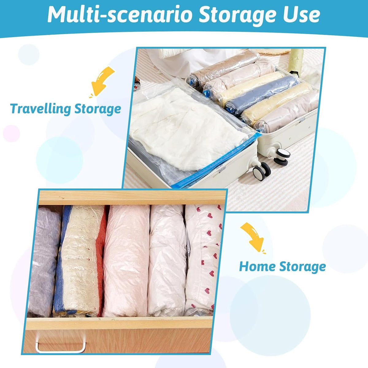 Small Vacuum Storage Bags, 6 Pack Space Saver Bags, Roll-Up Compression Zipper Sealer Bags, Reusable Travel Vacuum Bags for Clothes - 35×50Cm (No Pump Included)
