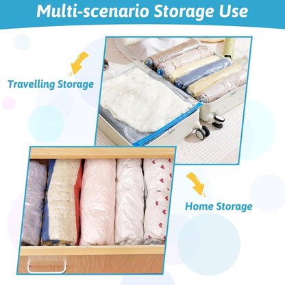 Small Vacuum Storage Bags, 6 Pack Space Saver Bags, Roll-Up Compression Zipper Sealer Bags, Reusable Travel Vacuum Bags for Clothes - 35×50Cm (No Pump Included)
