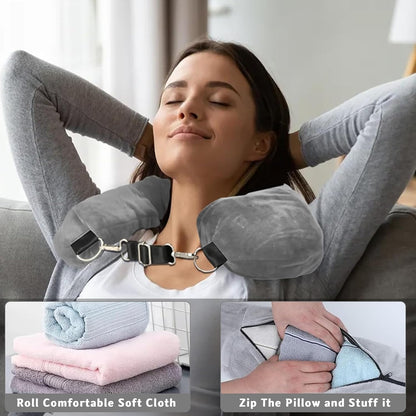 Stuffable Neck Pillow for Travel, Travel Pillow Stuffable with Clothes, Travel Neck Pillows with Adjustable Straps for Essentials Extra Luggage(Grey)
