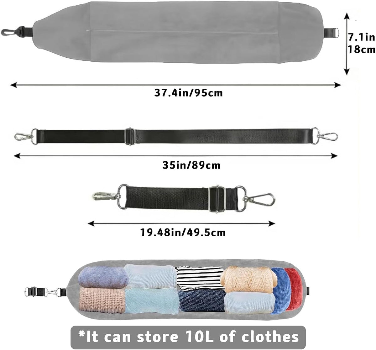 Stuffable Neck Pillow for Travel, Travel Pillow Stuffable with Clothes, Travel Neck Pillows with Adjustable Straps for Essentials Extra Luggage(Grey)