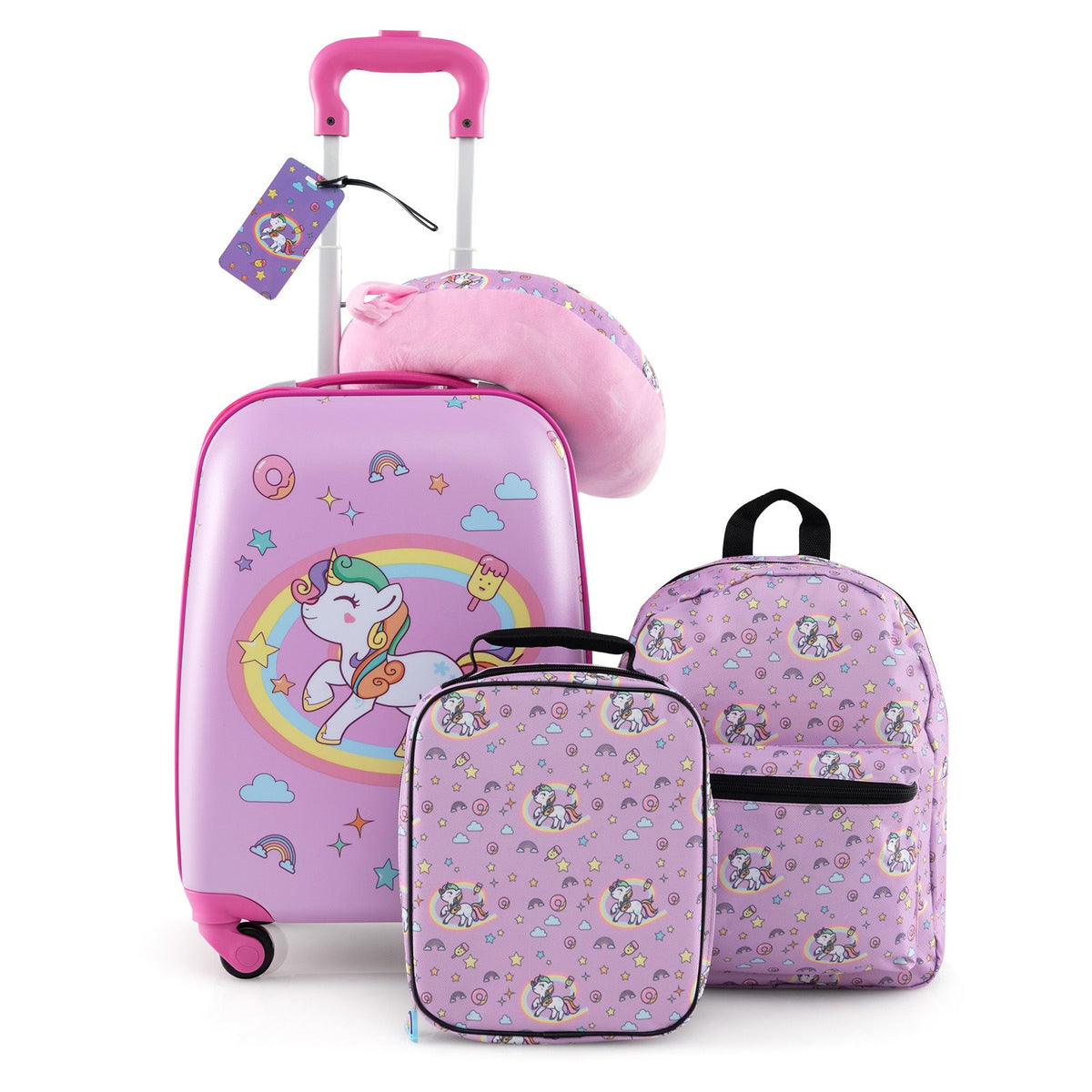 5 Piece Kids Luggage Set Carry-On Children Rolling Suitcase Set with Backpack