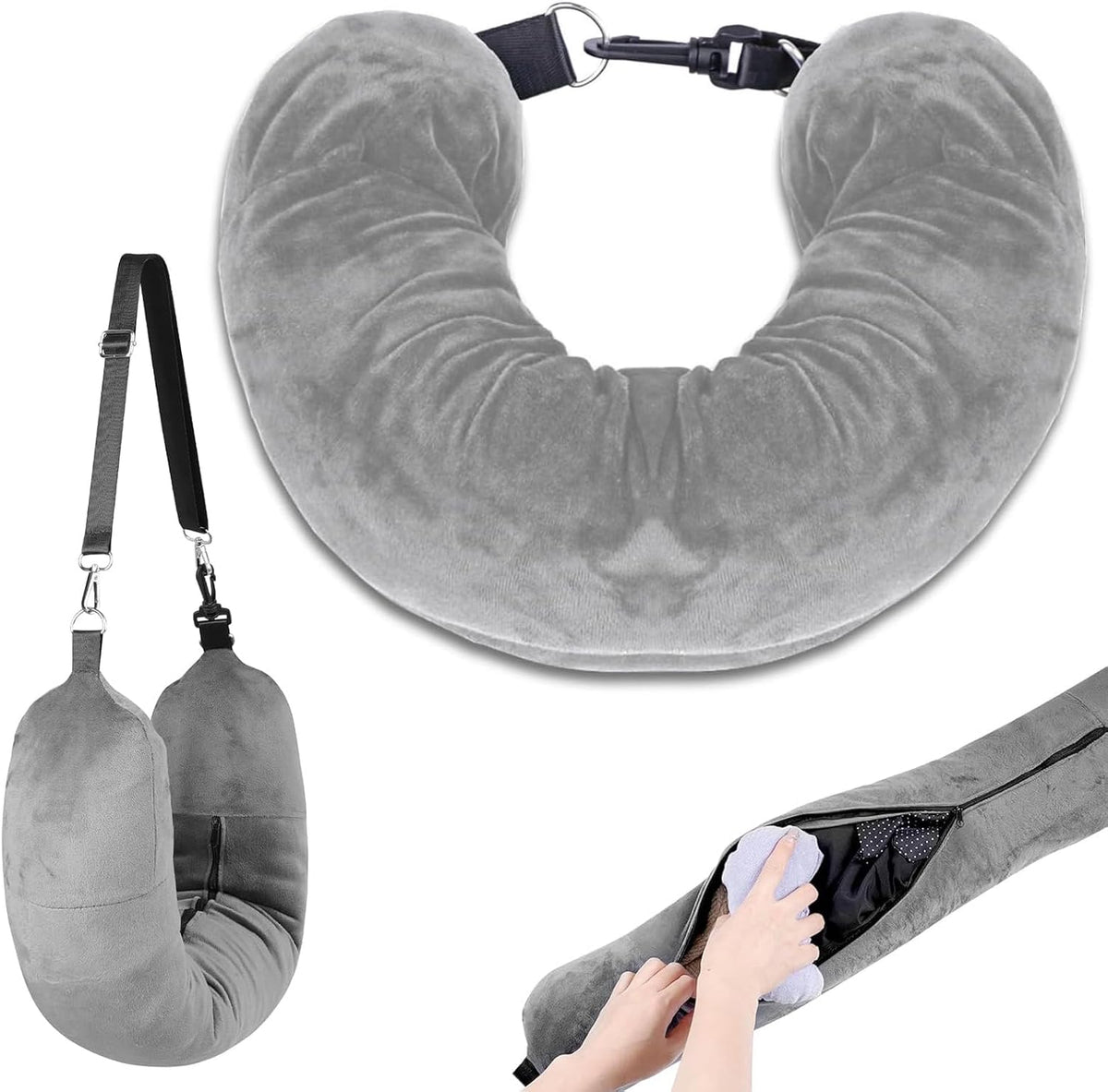 Stuffable Neck Pillow for Travel, Travel Pillow Stuffable with Clothes, Travel Neck Pillows with Adjustable Straps for Essentials Extra Luggage(Grey)