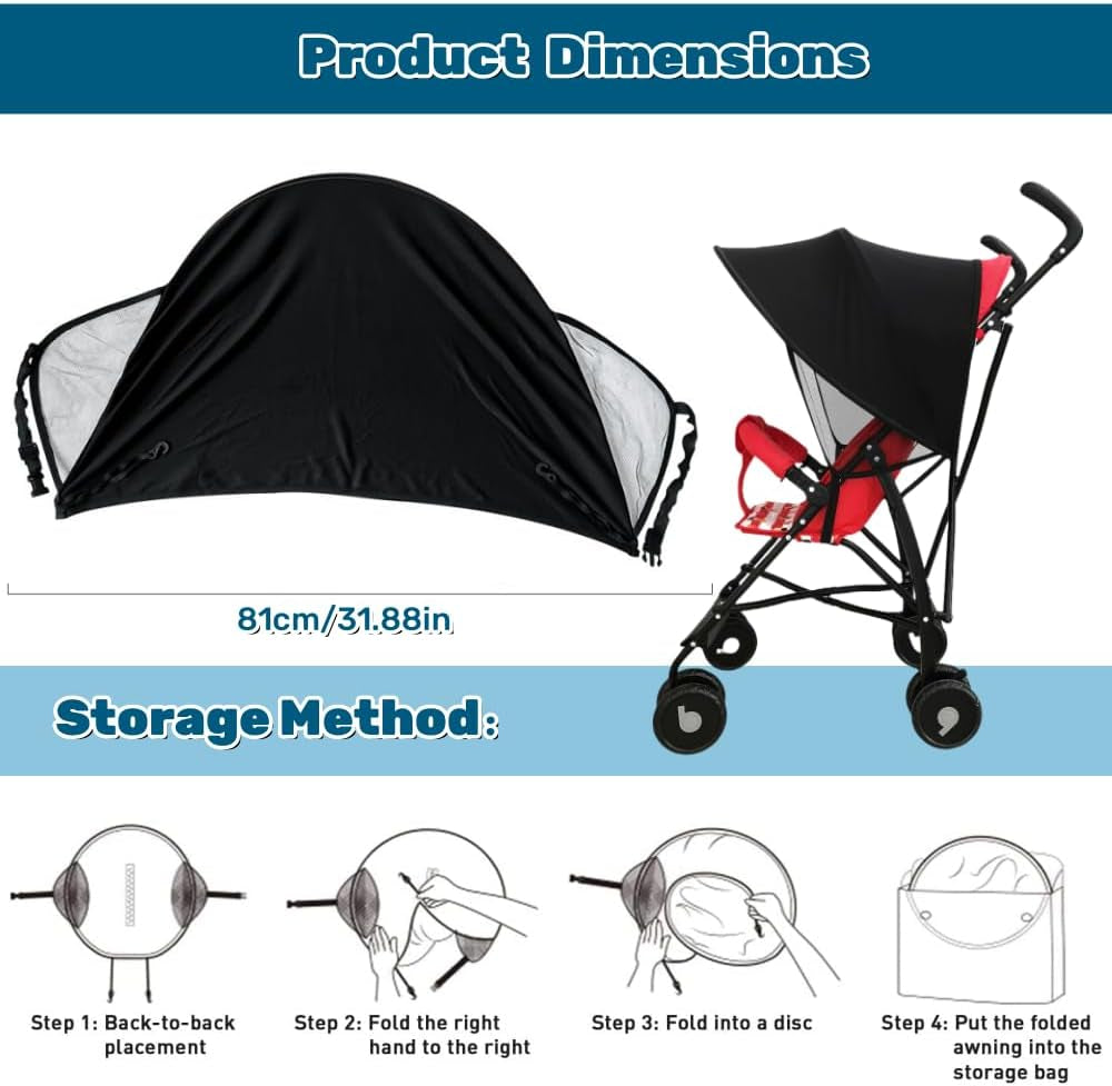 Pram Sun Shade Cover Baby Sunshade UPF 50 + Adjustable Sun Shade Canopy Breathable Pram Sun Shade for Pushchair Stroller Buggy Pram
