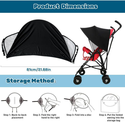 Pram Sun Shade Cover Baby Sunshade UPF 50 + Adjustable Sun Shade Canopy Breathable Pram Sun Shade for Pushchair Stroller Buggy Pram