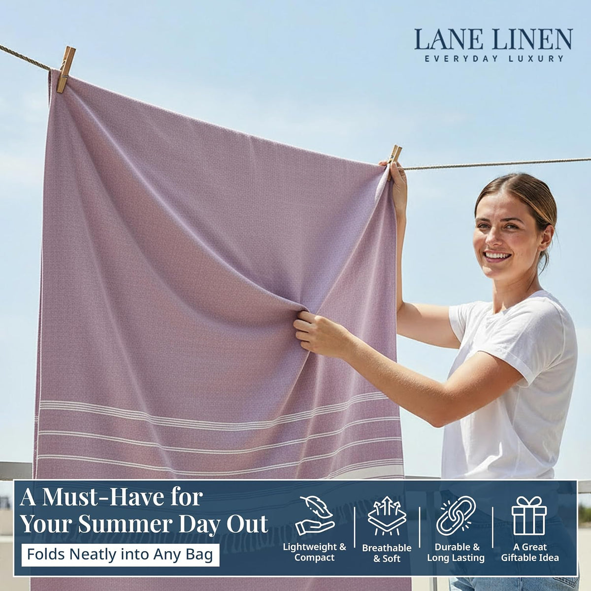 Extra Large Turkish Cotton Beach Towel Blanket – Jumbo Sand-Free Quick Dry Travel Blanket – Oversized 208X208 Cm Towel for Camping, Beach & Picnic - Regal Orchid
