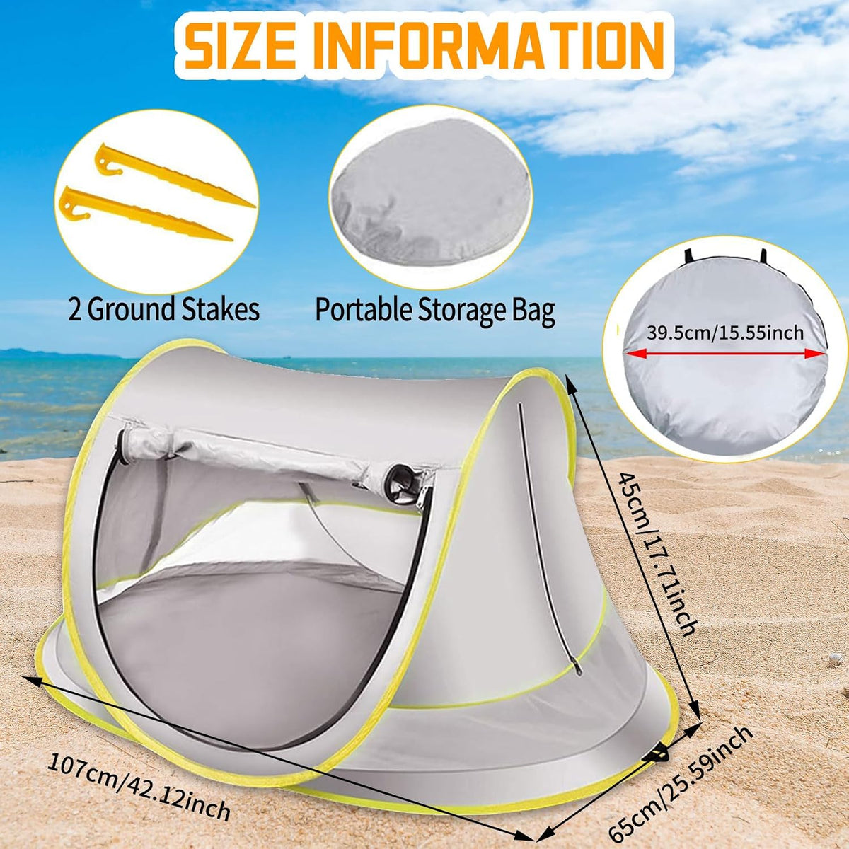Pop up Baby Beach Tent UPF 50+, Toddler Sun UV Protection Shade, Breathable Umbrella with Tent Pegs, Lightweight Portable Shelter Umbrella for Family Outdoor Traveling, Hiking, Camping, Fishing,Picnic