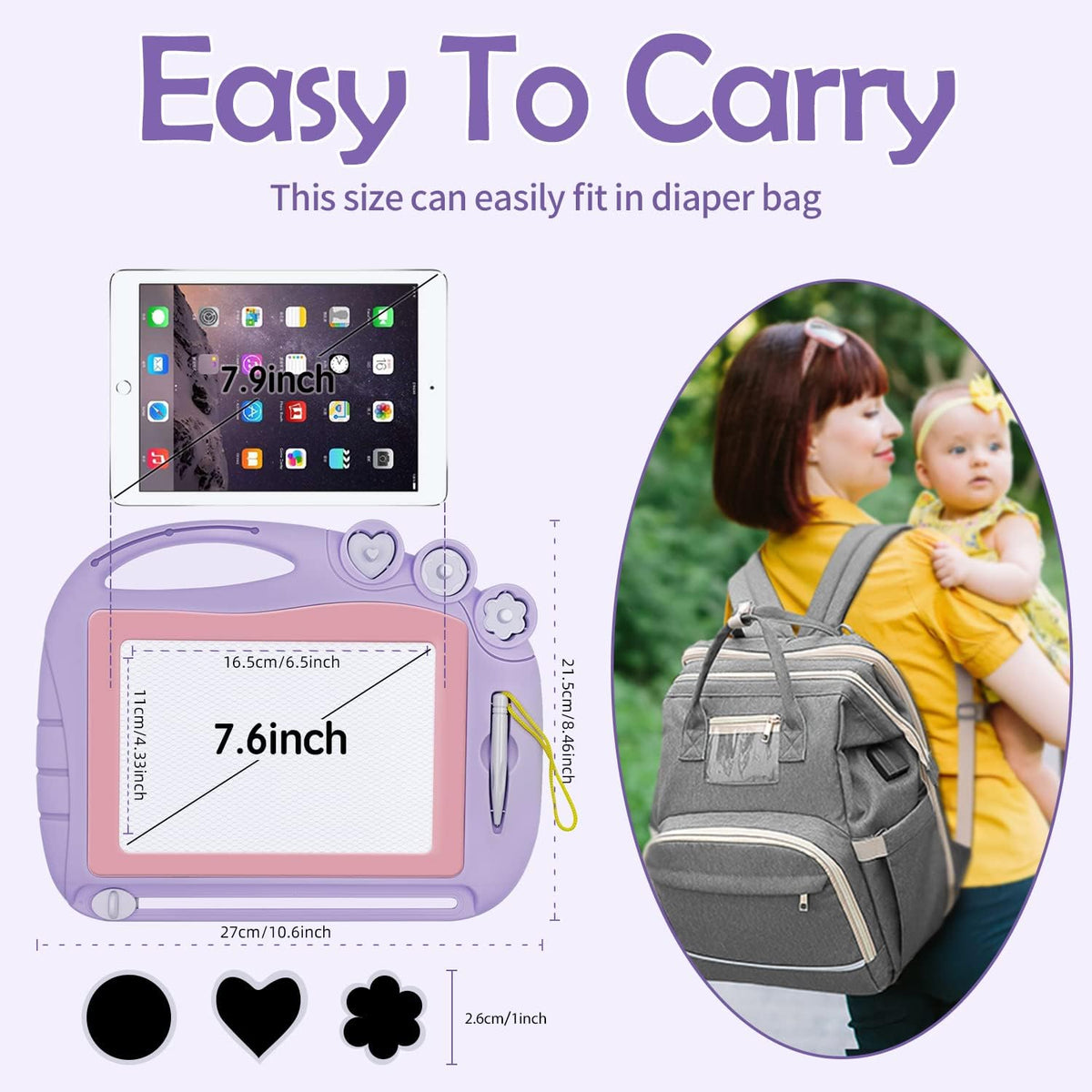 Magnetic Drawing Board Travel Size, Erasable Doodle Sketching Writing Board Pad Travel Games for Kids in Car, Early Education Learning Skill Development Toys for Girls Age 3 4 5 Year Old
