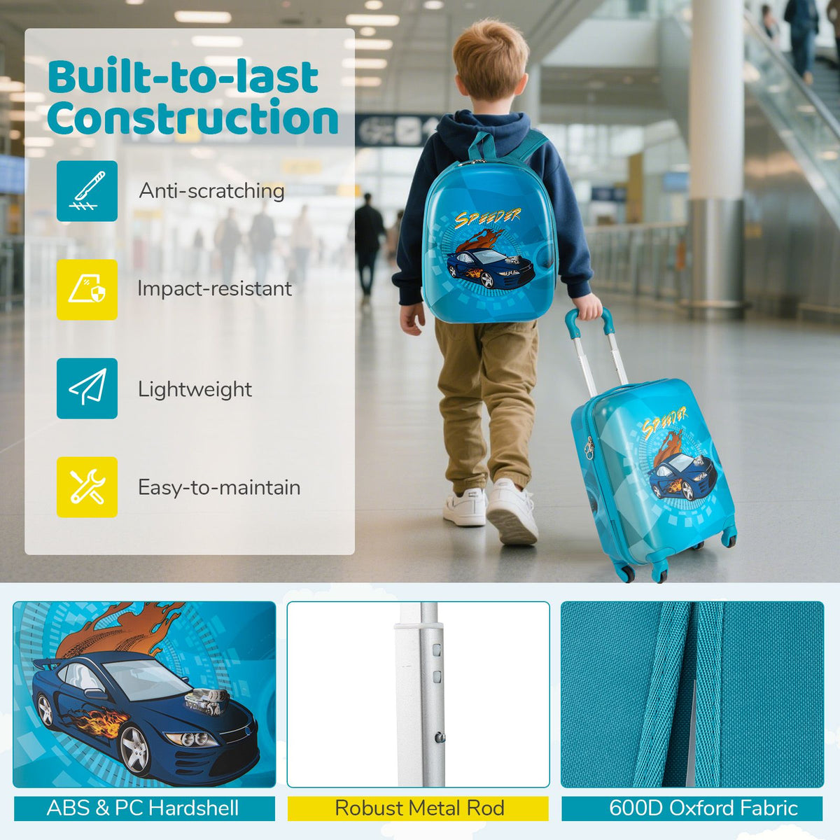 2 Pieces Kid Luggage Set with 4 Spinner Wheels and Telescopic Handle