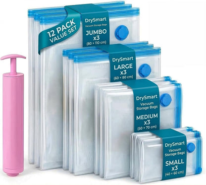 8 Vacuum Storage Bags with Hand Pump, (60 X 80Cm) Large Compression Storage Pack with Zip Seal, Space Saver Vacuum Pack Bags for Clothes, Bedding, Blankets, Luggage, Travel & Home