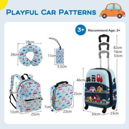 5 Piece Kids Luggage Set Carry-On Children Rolling Suitcase Set with Backpack