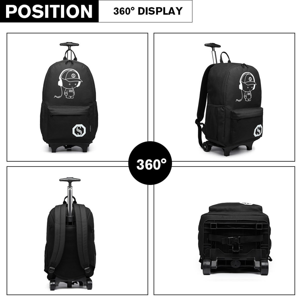 Kono Multi-functional Glow-in-the-Dark Trolley Backpack