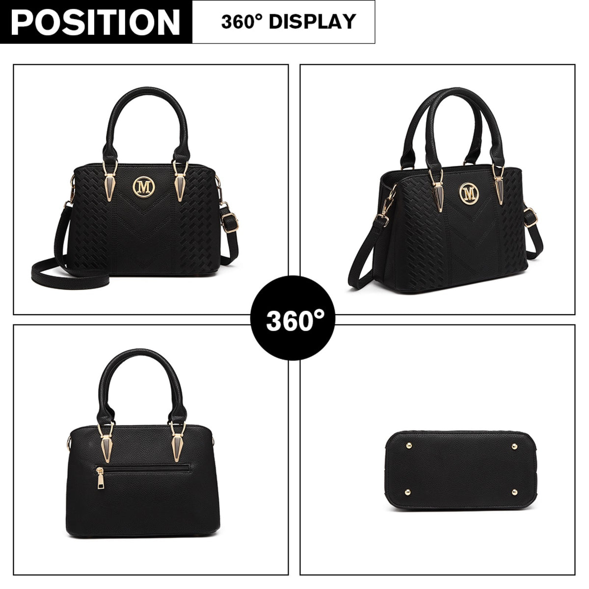 Miss Lulu Leather Look Weave Effect Shoulder Bag