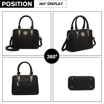 Miss Lulu Leather Look Weave Effect Shoulder Bag