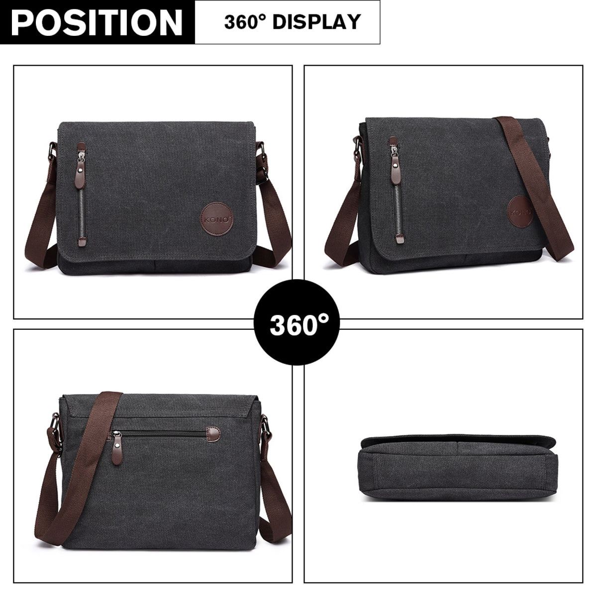 Kono RFID-Blocking Retro Style Canvas Cross Body Messenger Bag