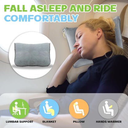 2 in 1 Travel Blanket and Pillow, Soft Micro Plush Portable Airplane Blanket, Ultralight Travel Blanket, Compact Foldable Flannel Blanket for Flights, Car, Business Trips